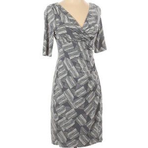 Lauren Ralph Lauren Grey Faux Wrap V Neck Dress with Ruching  - Size 14
